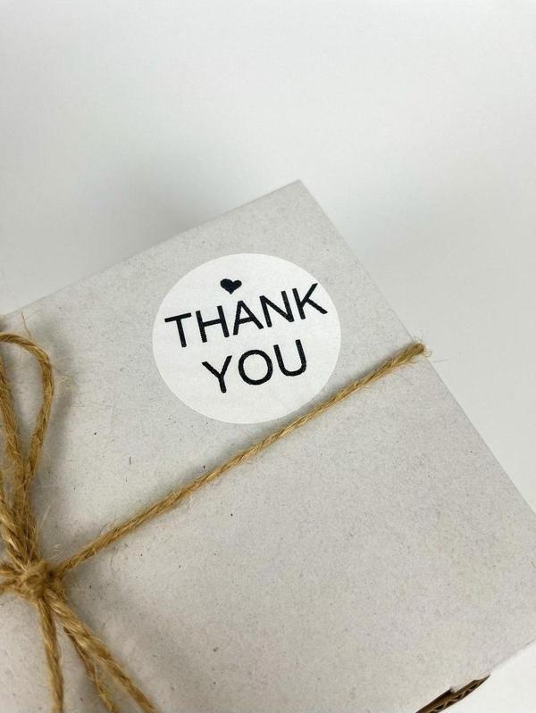 Butiksosyetik Thank You Üstü Kalpli Siyah Yazılı 5 cm Yuvarlak Yapışkanlı Etiket 100 Adet - Image 1