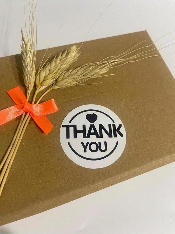 Butiksosyetik Thank You Yuvarlak Kalpli Siyah Yazılı Yuvarlak Yapışkanlı Etiket 4 x 4 cm 120 Adet - Image 1