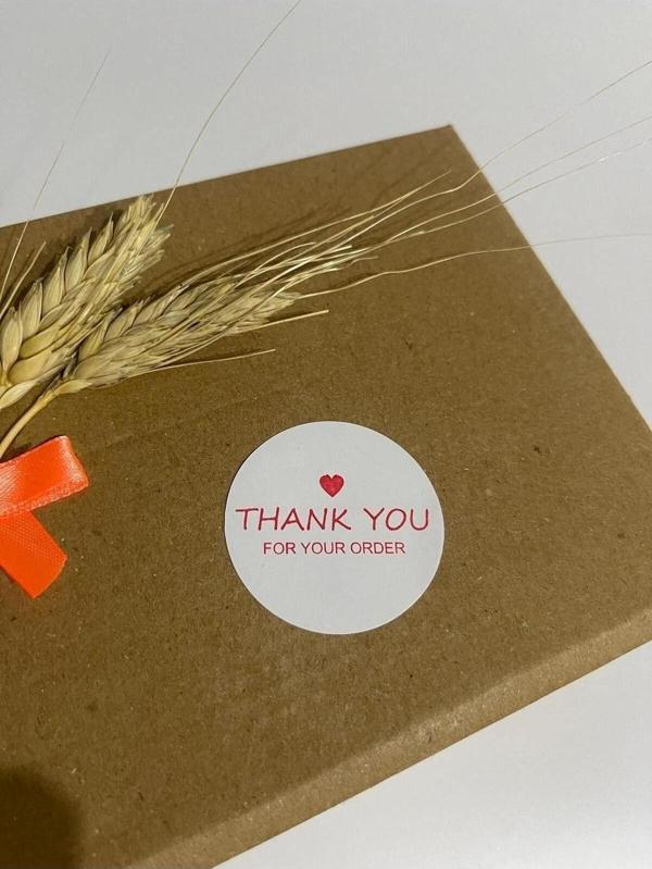 Butiksosyetik Thank You For Your Order Kalpli Kırmızı Yazılı Yuvarlak Yapışkanlı Etiket 5 x 5 cm 100 Adet - Image 1