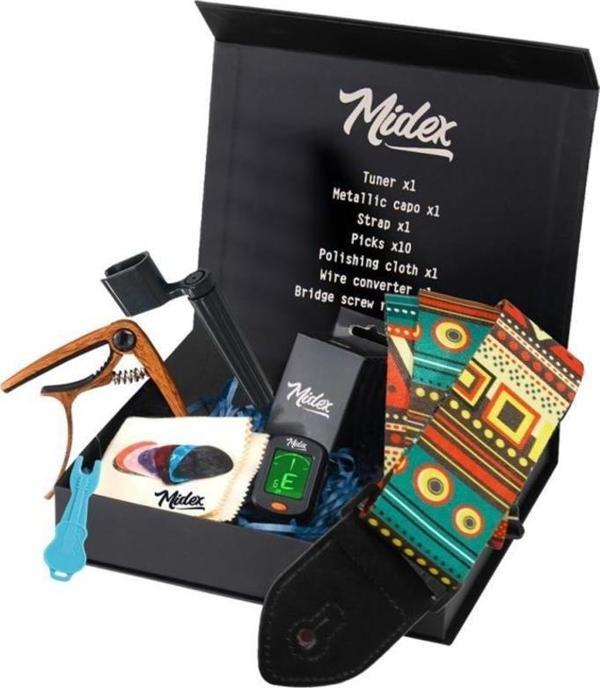 Midex AC-20 Gitar Aksesuar Seti Gitar Askı Capo Tuner Pena ve Full Set - Image 1