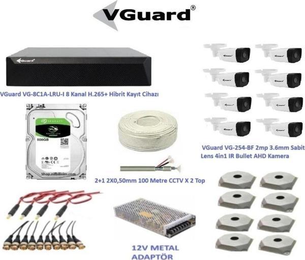 VGuard 2mp 8 Kameralı Dış Ortam AHD HD-TVI Full Kamera Seti 500GB Disk - Image 1