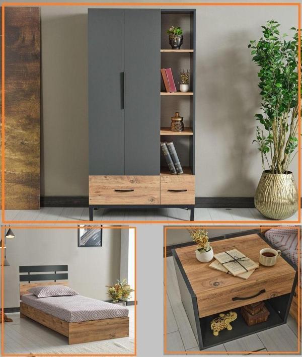 Ladin Mobilya Dante 3 Parça Genç Odası (Gardırop+Karyola+Komodin) - Image 1