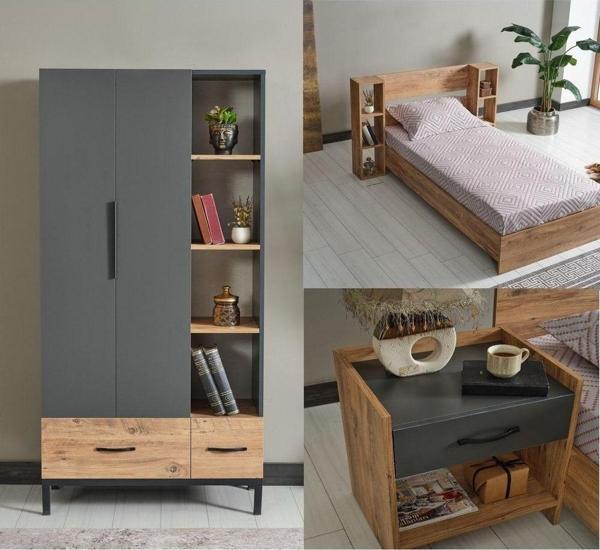 Ladin Mobilya Lorenzo 3 Parça Genç Odası (Gardırop Karyola Komodin) - Image 1