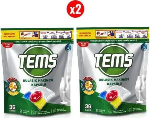 Tems 4 Etkili Bulaşık Makinesi Kapsül Deterjanı 2x 36'lı - Image 1