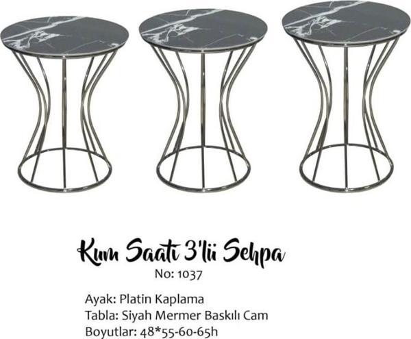 Brc Zigoın 13389 KUM SAATİ Model SİYAH MERMER Metal PLATİN Renk Kaplama El Yapım - Image 1
