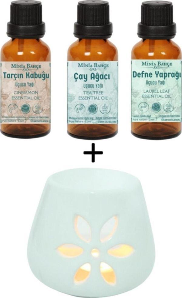 Tarçın Yağı - Çay Ağacı Yağı - Defne Yaprağı Yağı Ve Buhurdanlık Seti - Image 1