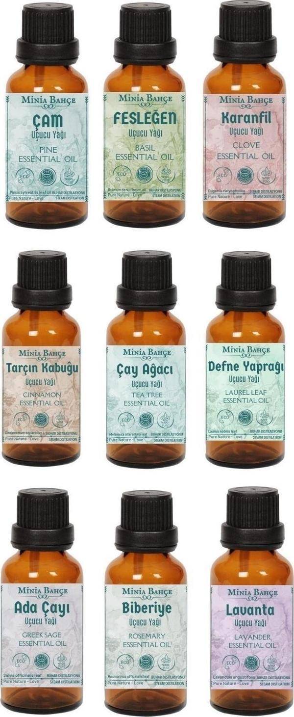 Uçucu Yağ Seti, Çam-fesleğen-karanfil-tarçın-çay Ağacı-defne Yap.-adaçayı-biberiye-lavanta Yağı,90ml - Image 1