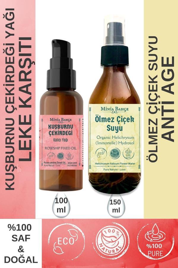 100ml Kuşburnu Çekirdeği Yağı, Organik Ölmez Çiçek Suyu 150ml - Image 1