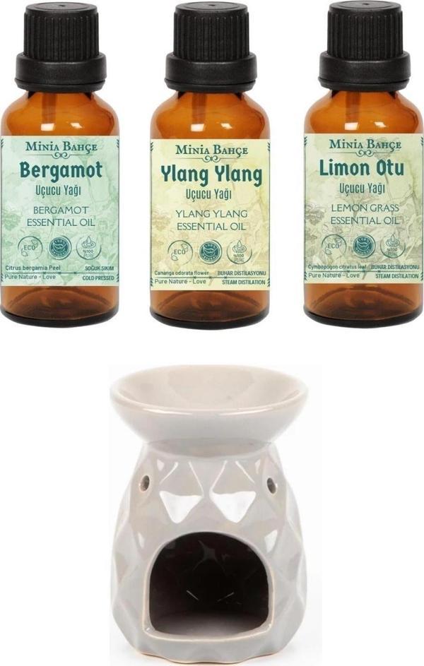 Bergamot Yağı 10ml, Ylang Ylang Yağı 10ml, Limon Otu Yağı 10ml Ve Buhurdanlık - Image 1