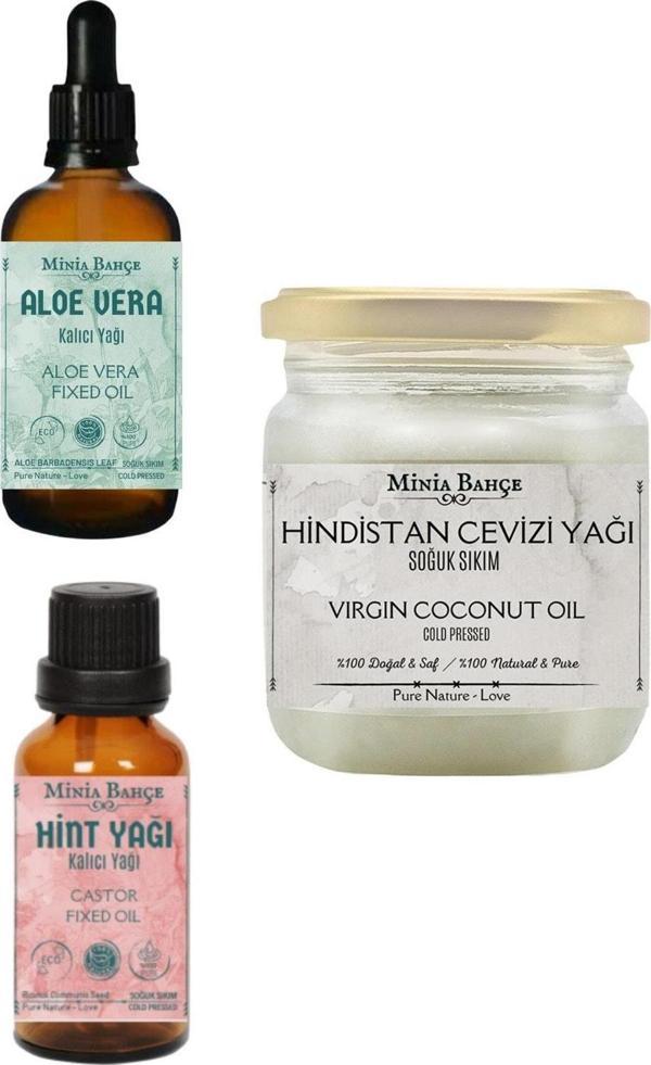 Hindistan Cevizi Yağı 150gr, Aloevera Sabit Yağı 30ml, Hint Yağı 20ml %100 Saf - Image 1