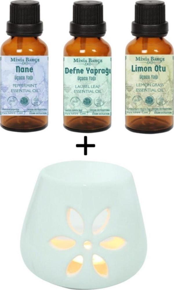 Nane Yağı - Limon Otu Yağı - Defne Yaprağı Yağı Ve Buhurdanlık Seti - Image 1