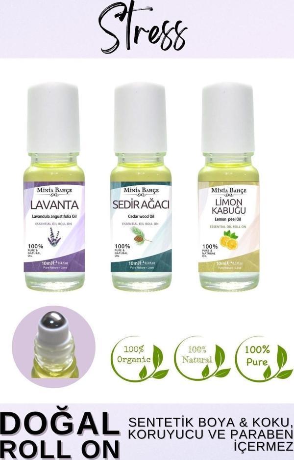 Doğal Roll on, Stres Seti, Lavanta, Sedir Ağacı, Limon Kabuğu Uçucu Yağı, 10ml x 3 - Image 1