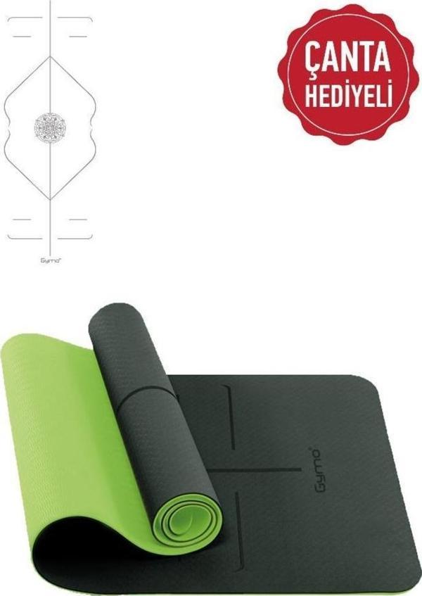 Gymo Hizalamalı 6mm TPE Yoga Matı Pilates Minderi Neon Yeşil - Image 1
