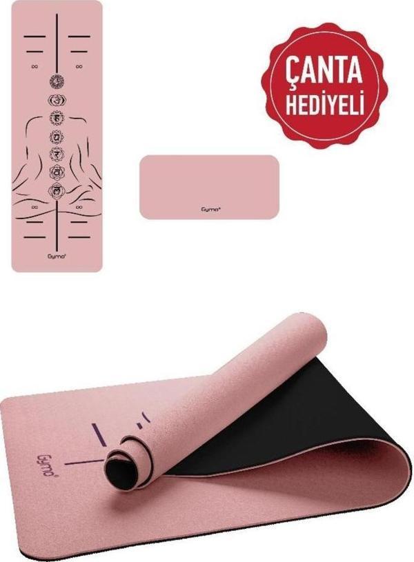 Gymo Sembol Hizalamalı 6mm TPE Yoga Matı Pilates Minderi Diz Dirsek Koruyucu Matlı Set Scarlet - Image 1