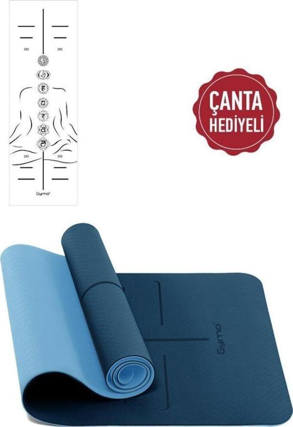 Gymo Sembol Hizalamalı 6mm TPE Yoga Matı Pilates Minderi Mavi - Image 1