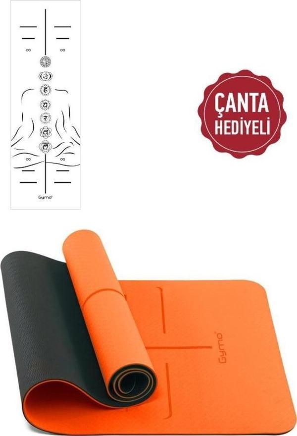 Gymo Sembol Hizalamalı 6mm TPE Yoga Matı Pilates Minderi Turuncu - Image 1