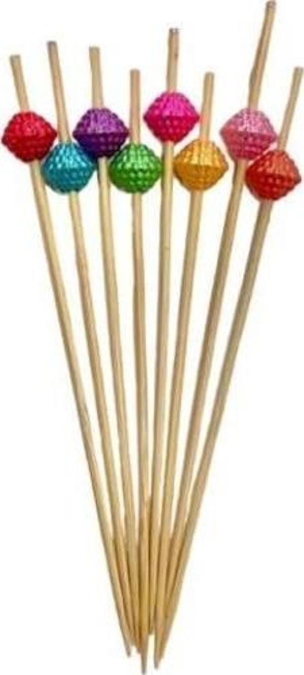 RENKLİ BONCUKLU UZUN BAMBU SUNUM KÜRDANI - Image 1