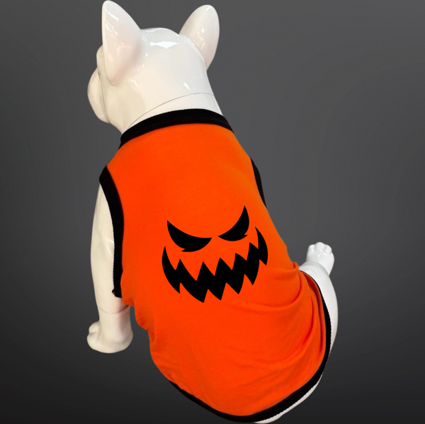 Kedi & Köpek Kıyafeti Atlet - Halloween Surat Baskılı Turuncu Atlet - Image 1