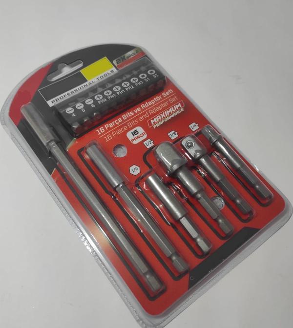 16 Parça Somun Adaptör Seti ve Bits Ucu Seti Mıknatıslı Manyetik Uzatma Ve Bits Uçları - Image 1