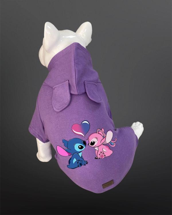 Kedi & Köpek Tulum / Pijama Serisi - Angel & Stitch Baskılı Lila Tulum - Image 1