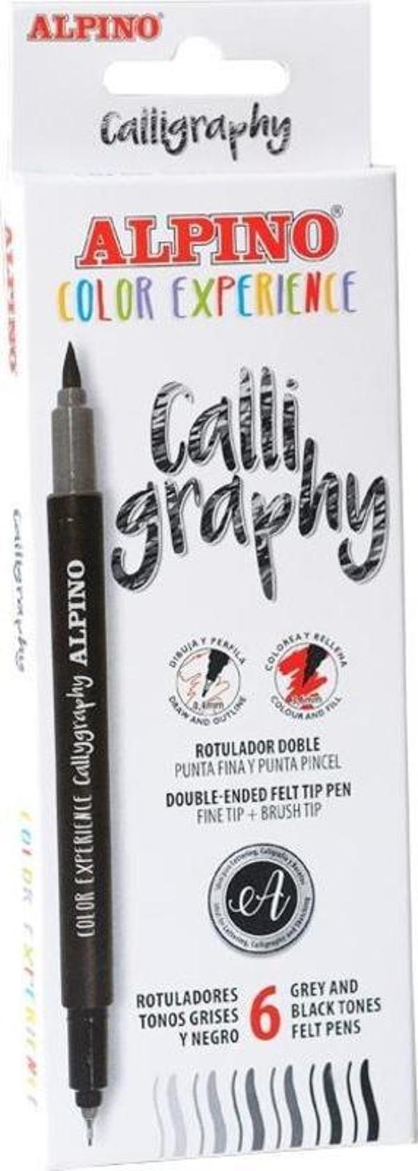 Alpino Caligraphy Set 6 Lı Çift Uçlu Kaligrafi Kalemi Seti Siyah Gri Ar-001040 - Image 1