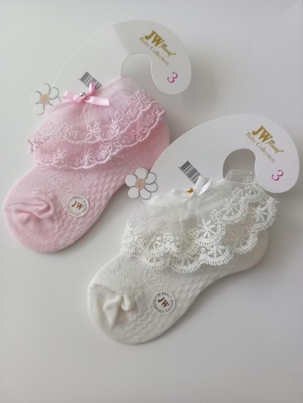 RBS SOCKS JW ÇOCUK DANTELLİ ÇORAP PEMBE-KREM 2'Lİ - Image 1