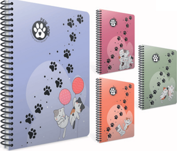 Gıpta Paw Spiralli Plastik Kapak Defter A4 80 Yaprak Kareli 7072 Karışık Renk (2 Li Paket) - Image 1