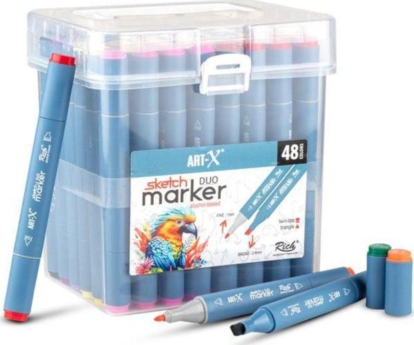 Rich Art-X Sketch Marker Duo Marker Çift Uçlu Su Bazlı Boyama Kalemi 48 Renk Set 18049 - Image 1