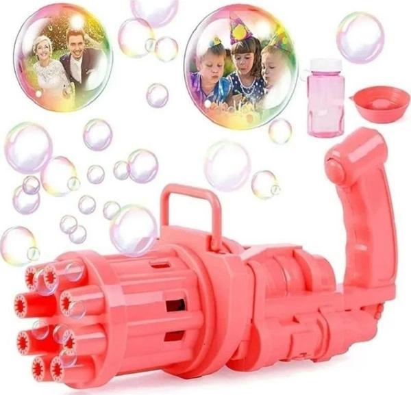 PEMBE ÇOKLU KÖPÜK ATAN KÖPÜK TABANCASI BUBBLES GUN BALONCUK TABANCASI PİLLİ KÖPÜK MakineSI PİNK GUN - Image 1