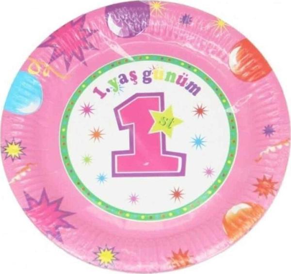 Kullan At Karton Tabak 1 Yaş Günüm 10 Adet Pembe - Image 1