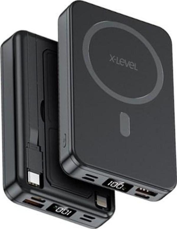 X-Level X-Powermagduo 10000Mah Magsafe Ve Çift Kablolu Standlı Powerbank Siyah - Image 1