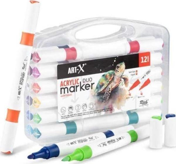 Rich Art X Acrylic Duo Marker Çift Uçlu Su Bazlı Boyama Kalemi 12 Renk Set 18057 - Image 1