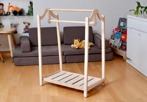 Kidoppo Montessori Çocuk Dolabı | Askı Dolap | Açık Elbise Dolabı Gardrop | Ahşap Askılık - Image 1