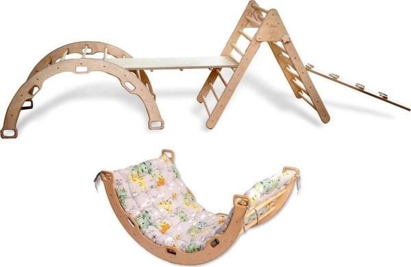 Kidoppo Pikler Tırmanma Seti | Montessori Tam Set Ve Desenli Yastık | Üçgen&Kemer&2 Adet Rampa&Harita Yastık - Image 1