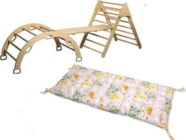 Kidoppo Pikler Tırmanma Seti Ve Yastık | Montessori 3'Lü Set | Kemer Üçgen Merdiven Rampa Harita Yastık - Image 1