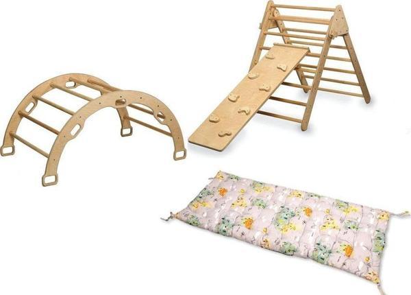 Kidoppo Pikler Tırmanma Seti Ve Yastık | Montessori 3'Lü Set | Kemer Üçgen Taşlı Rampa Harita Yastık - Image 1