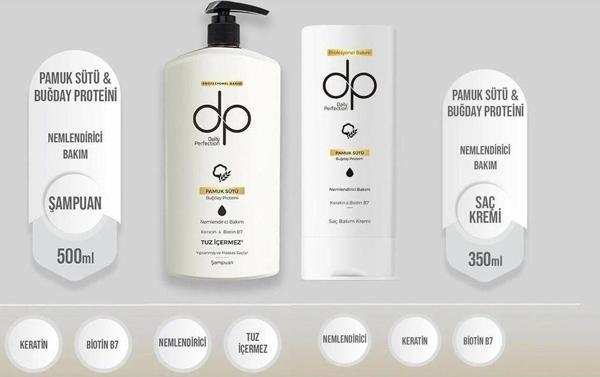 Dp Daily Perfection Pamuk Sütü Buğday Proteini 500 Ml Tuzsuz Şampuan -Pamuk Sütü Buğday Proteini Saç Bakım Kremi 350 Ml - Image 1