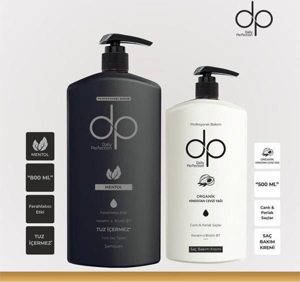 Dp Daily Perfection Şampuan 800 Ml Mentol Ferahlatıcı Etki + Saç Bakım Kremi 500 Ml - Image 1