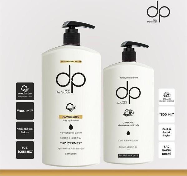 Dp Daily Perfection Şampuan Pamuk Sütü Ve Buğday 800 Ml Saç Bakım Kremi 500 Ml - Image 1