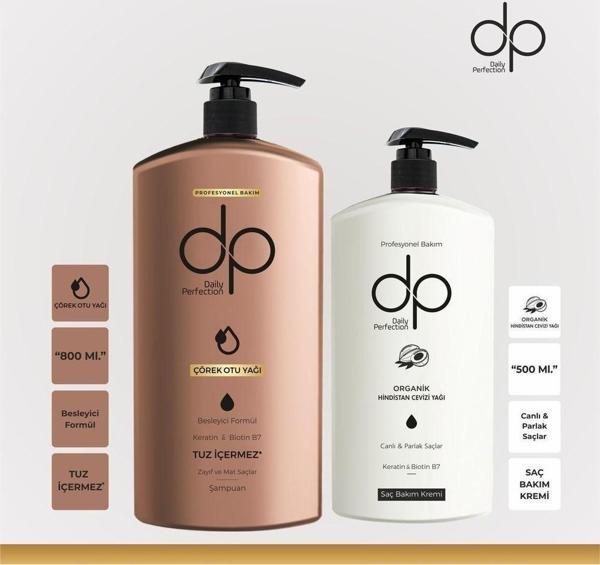 Dp Daily Perfection Tuzsuz Şampuan 800 Ml Çörekotu Yağı + Saç Bakım Kremi 500Ml - Image 1