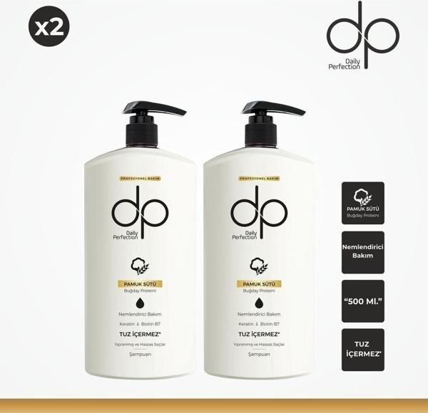Dp Daily Perfection Tuzsuz Şampuan Pamuk Sütü Ve Buğday Protein 2 Adet 500 Ml - Image 1