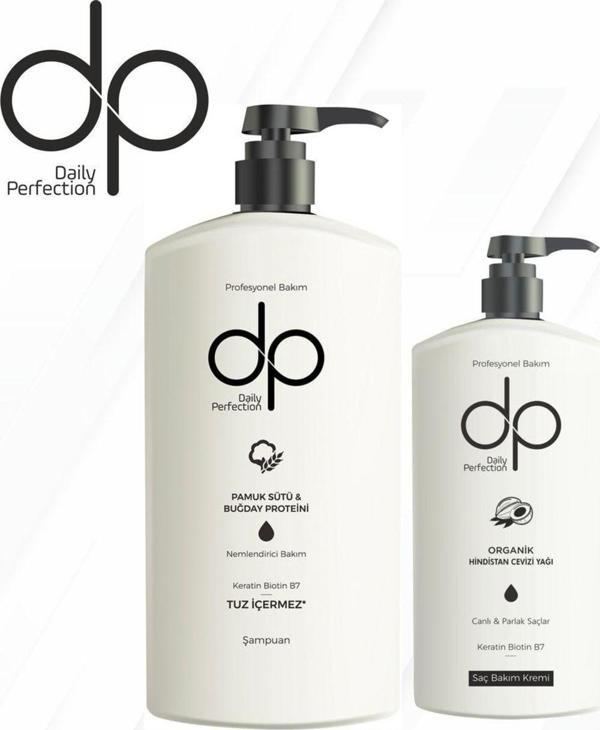 Dp Daily Perfection Organik Pamuk Sütü Buğday Özü Şampuan 800 Ml+Hindistan Cevizi Yağı Saç Kremi500 Ml - Image 1