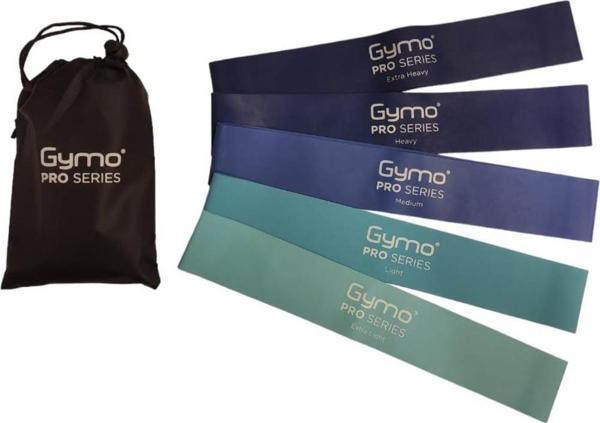 Gymo Pro Series Çantalı Direnç Bandı Fitness Pilates Esnetme Lastiği 5'li Set Mavi - Image 1