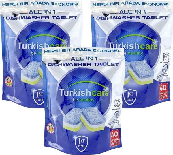Turkishcare Hepsi 1 Arada 40 lı Bulaşık Makinesı Tableti x 3 Paket (120 Tablet) - Image 1