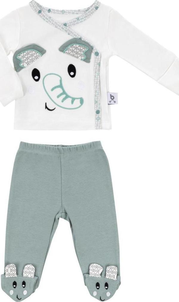 Gezenbebe Hero Bebekler İçin Nakışlı Zıbın & Patikli Pantolon Set Elephant - Image 1