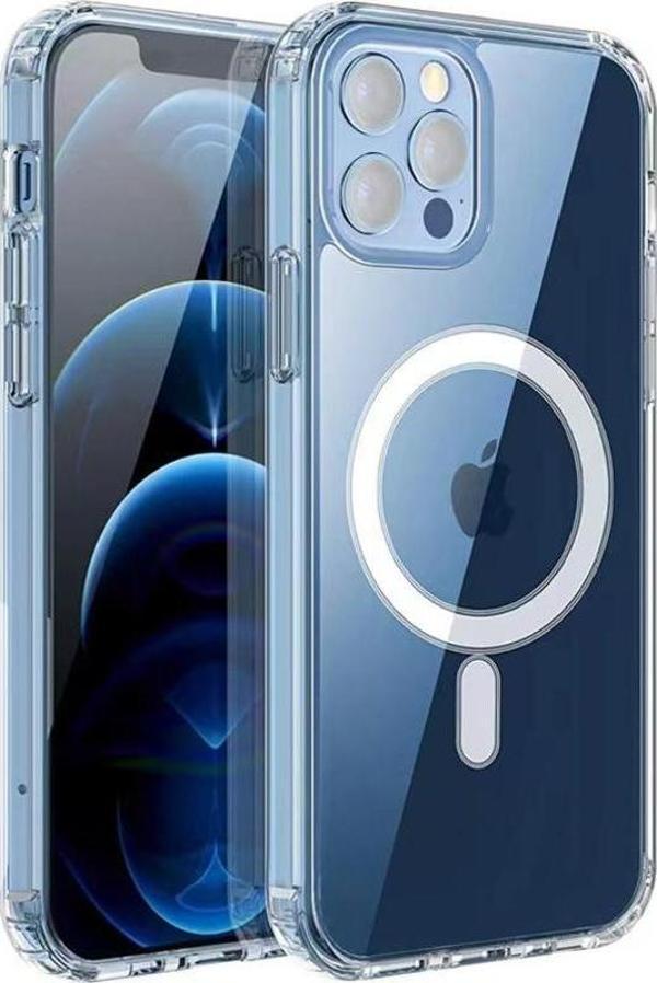 Apple iPhone 11 Pro Max Kılıf Magsafe Şarj Özellikli Şeffaf Sert PC Zore Embos Kapak - Image 1