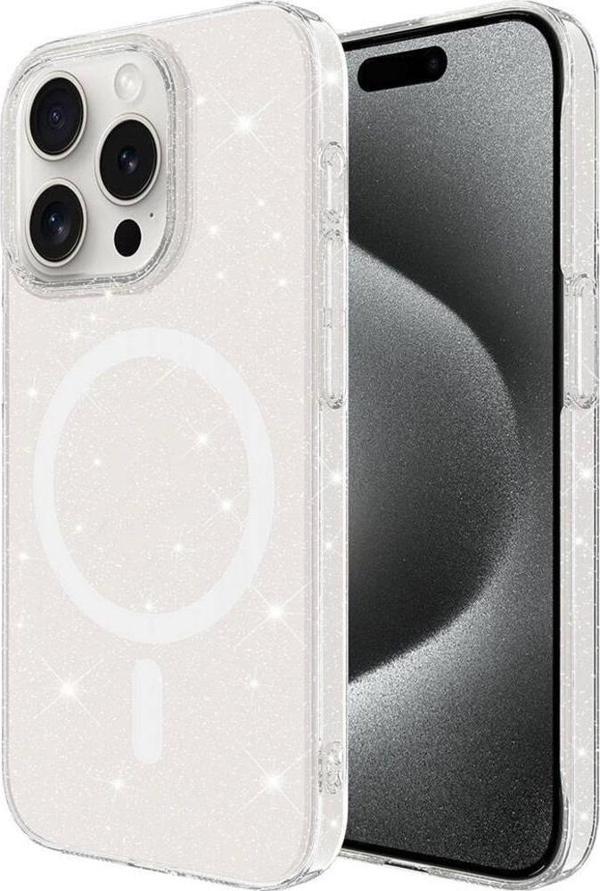 iPhone 15 Pro Max Kılıf Zore Magsafe Şarj Özellikli Simli Şeffaf Arka Yüzey Erdos Silikon Kapak - Image 1
