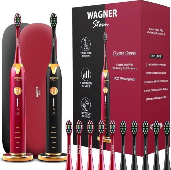 Wagner Stern Düet Serisi. 2 Basınç Sensörlü Elektrikli Diş Fırçası - Bordo-Siyah - Image 1