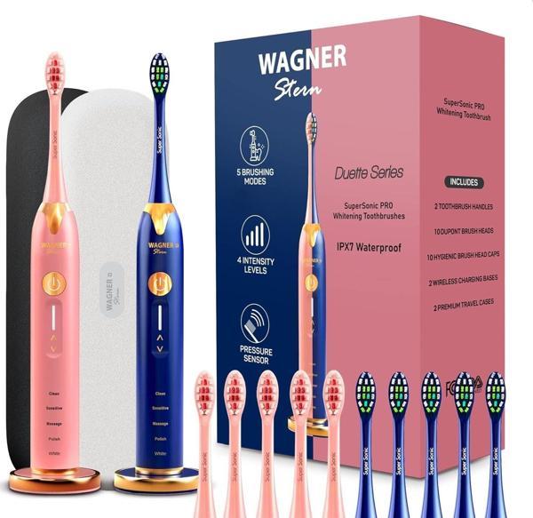 Wagner Stern Düet Serisi. 2 Basınç Sensörlü Elektrikli Diş Fırçası - Pembe-Mavi - Image 1