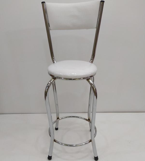 Sandalye 17856 BAR Tipi Yüksek Model BEYAZ Suni deri Metal Çelik nikelaj El Yapım - Image 1